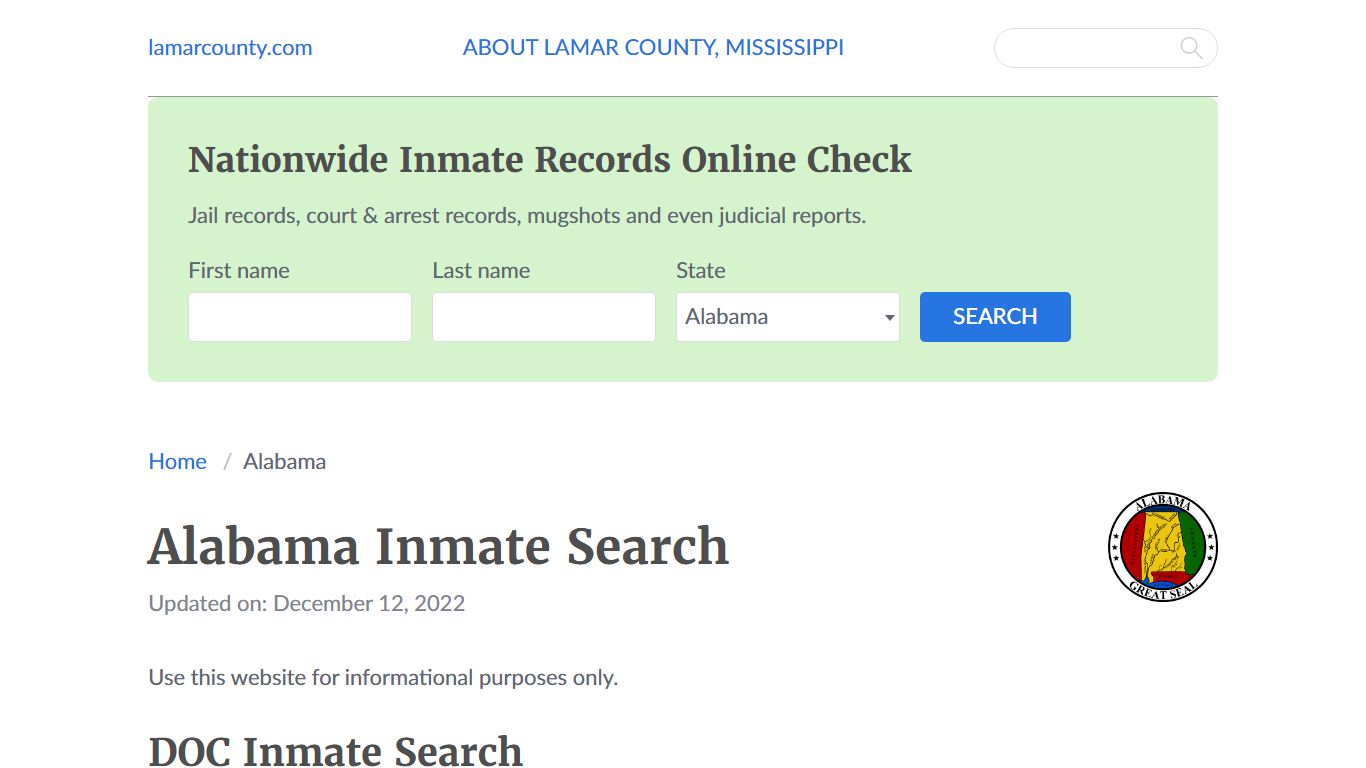 Alabama Inmate Search – Alabama Department of ... - Lamar County
